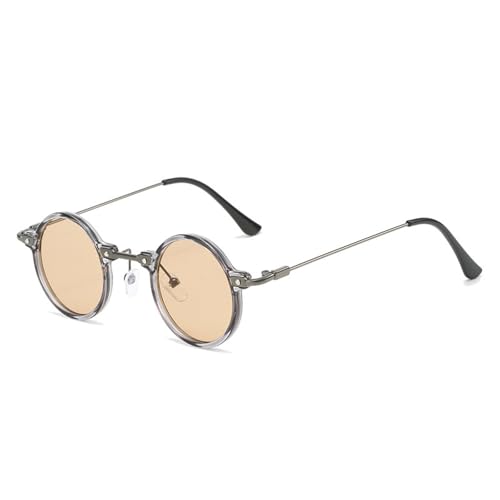 FORLUZ Retro Steampunk Kleine Runde Herren Hip Hop Sonnenbrille Mode Damen Klare Ozeanlinsen Shades UV400 Damen Brillengestell (Grau Champagner) von FORLUZ