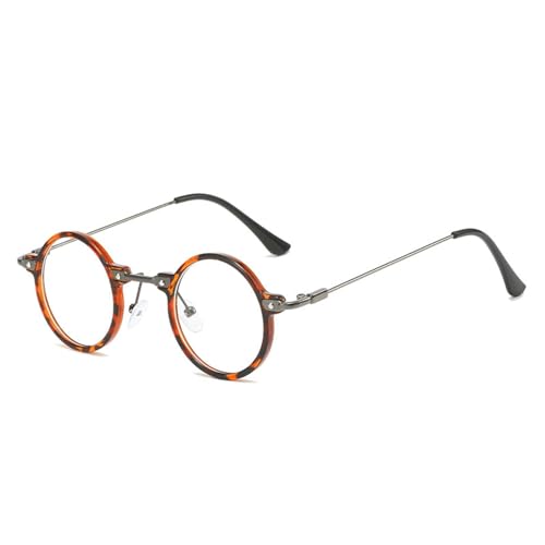 FORLUZ Retro Steampunk Kleine Runde Herren Hip Hop Sonnenbrille Mode Damen Klare Ozeanlinsen Shades UV400 Damen Brillengestell (Leopard klar) von FORLUZ