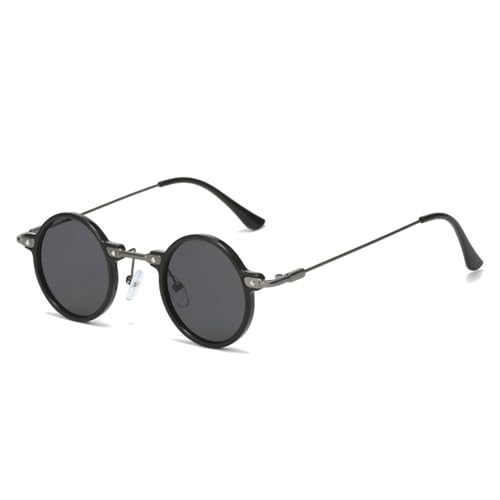 FORLUZ Retro Steampunk Kleine Runde Herren Hip Hop Sonnenbrille Mode Damen Klare Ozeanlinsen Shades UV400 Damen Brillengestell (Schwarz Grau) von FORLUZ