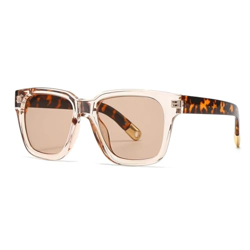 FORLUZ Retro Übergroße Damen Sonnenbrille Mode Einteiler Leopardenmuster UV400 Herren Punk (C7 Champagner) von FORLUZ
