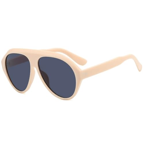 FORLUZ Retro Übergroße Sonnenbrille Damen Herren Vintage Punk Outdoor Sport Angeln Autofahren Sonnenbrille Winddichte Schutzbrille UV400 (Beige Grau) von FORLUZ