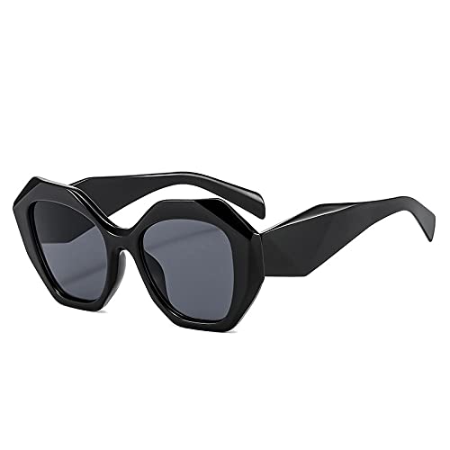 FORLUZ Retro Übergroße Unregelmäßige Polygon Damen Sonnenbrille Mode Jelly Farbe Brillen Shades UV400 Männer Farbverlauf (Schwarz Grau) von FORLUZ