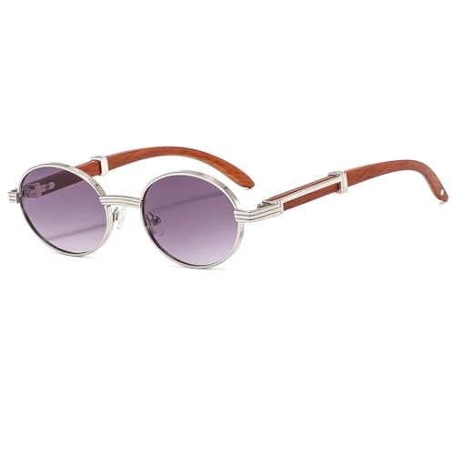 FORLUZ Runde Luxus-Sonnenbrille im Vintage-Stil für Damen und Herren, kleiner Rahmen, oval, klassisch, schwarze Linse, UV400 (Silbergrau) von FORLUZ