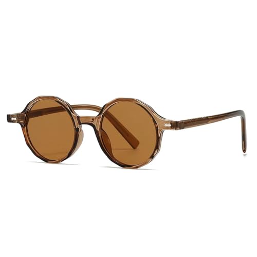FORLUZ Runde Sonnenbrille im Retro-Stil für Damen, modisch, mit Farbverlauf, UV400, für Herren, trendiger Punk (C2 Tea Tea) von FORLUZ