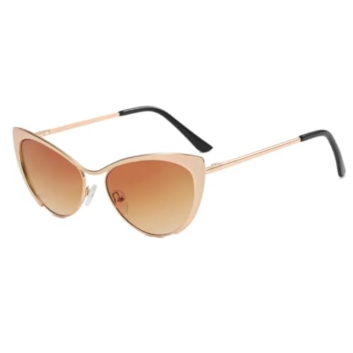 FORLUZ Shauna Anti-Blaulicht-Mode Damen Cat Eye Brillengestelle Federscharnier Metall Gradient Sonnenbrille UV400 (Golden Tea) von FORLUZ