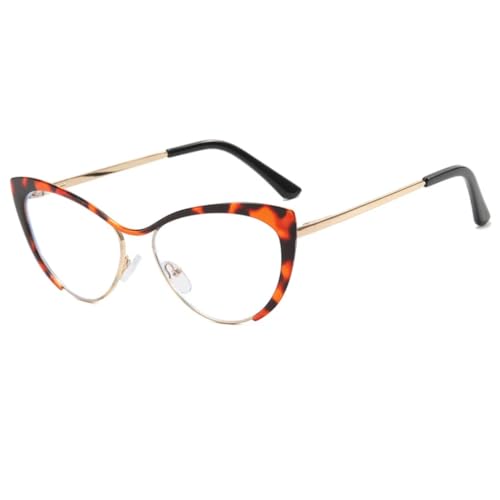 FORLUZ Shauna Anti-Blaulicht-Mode Damen Cat Eye Brillengestelle Federscharnier Metall Gradient Sonnenbrille UV400 (Leopard Klar) von FORLUZ