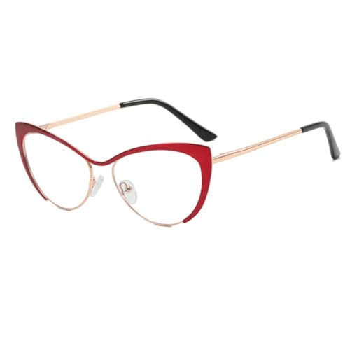 FORLUZ Shauna Anti-Blaulicht-Mode Damen Cat Eye Brillengestelle Federscharnier Metall Gradient Sonnenbrille UV400 (Rot Klar) von FORLUZ