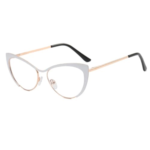 FORLUZ Shauna Anti-Blaulicht-Mode Damen Cat Eye Brillengestelle Federscharnier Metall Gradient Sonnenbrille UV400 (Weiß Klar) von FORLUZ