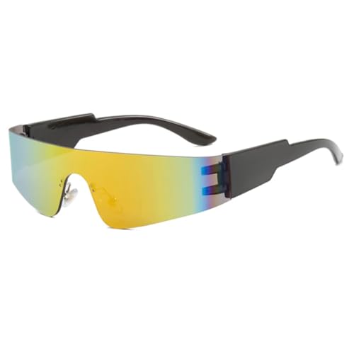 FORLUZ Sonnenbrille Damen Herren Randlos Einteiler Modebrille UV400 (Grau-Rot Spiegel) von FORLUZ