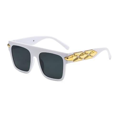 FORLUZ Sonnenbrille Damen Herren Rechteckig Klassisch Vintage Outdoor UV400 (weiß schwarz) von FORLUZ