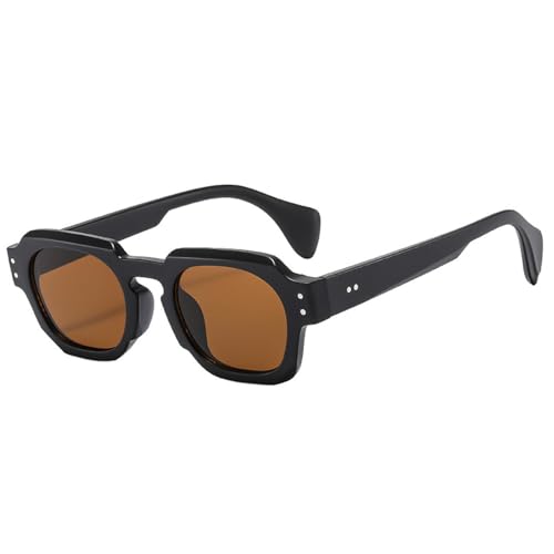 FORLUZ Sonnenbrille Damen Mode Klare Ozeanlinse Brille UV400 Vintage Herren Nieten Punk Sonnenbrille (Mattschwarztee) von FORLUZ