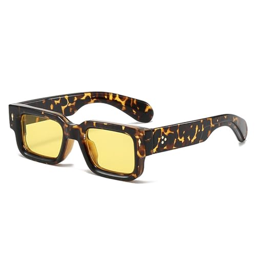 FORLUZ Sonnenbrille Damen Vintage Nieten Trendy Clear Ocean Gradient Lens Shades UV400 Herren Punk (Leopardengelb) von FORLUZ