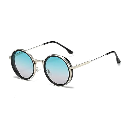 FORLUZ Sonnenbrille für Damen, Retro, rund, mit Goldrahmen, Farbe Schwarzgold (Graugrün) von FORLUZ