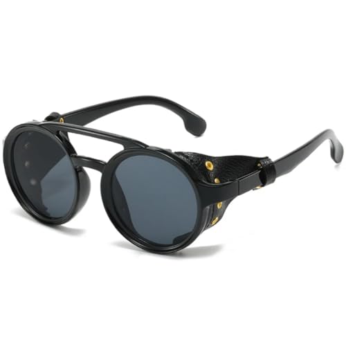 FORLUZ Sonnenbrillen Herren Damen Klassische Runde Brillen Punk Shades (Schwarz Grau) von FORLUZ