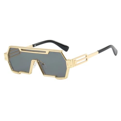 FORLUZ Steampunk-Sonnenbrille aus Metall, modisch, großer Rahmen, UV400-Schutz, unregelmäßig, einteilig (Goldgrau) von FORLUZ