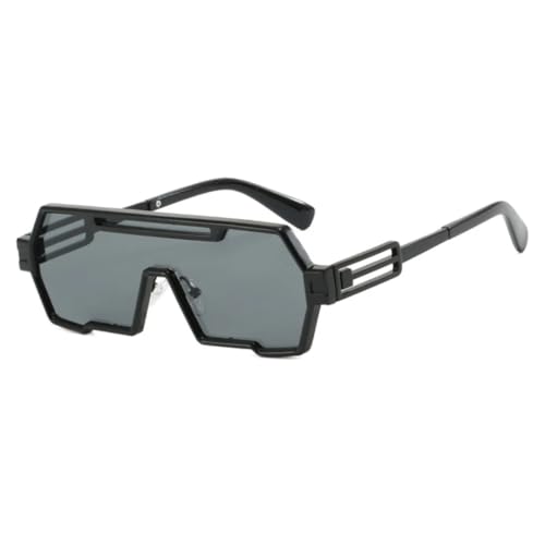 FORLUZ Steampunk-Sonnenbrille aus Metall, modisch, großer Rahmen, UV400-Schutz, unregelmäßig, einteilig (schwarz-grau) von FORLUZ