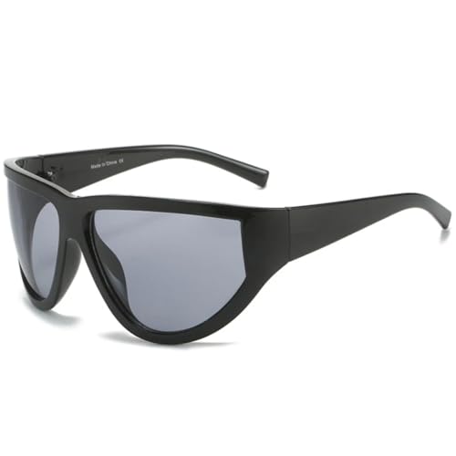 FORLUZ Trendy Punk Herren Autofahrer Sonnenbrille Übergroße Damen Sonnenbrille Hip Hop Fahrradbrille (Schwarz Grau) von FORLUZ