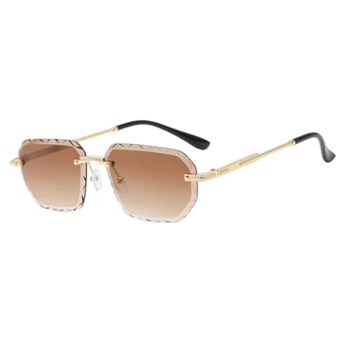 FORLUZ Trendy Randlose Sonnenbrille Damen Herren Cut Edge Sonnenbrille Retro Rahmenlose Schattenbrille UV400 (Gold Gradient Tea) von FORLUZ