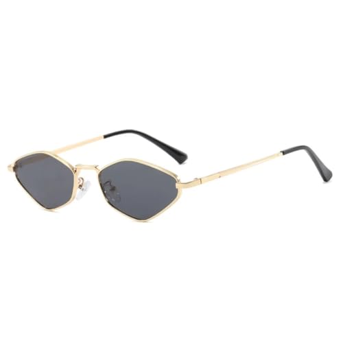 FORLUZ Trendy Vintage Kleine Metallrahmen Polygonale Sonnenbrille Mode Luxus Punk Sonnenbrille Driving Shades Reisebrille UV400 (Gold Grau) von FORLUZ