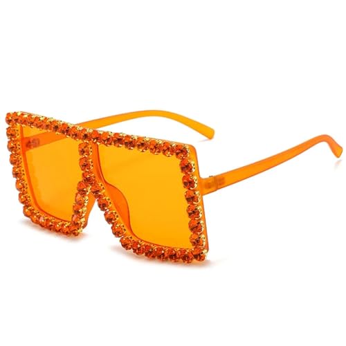 FORLUZ Übergroße Diamant-Sonnenbrille für Damen mit Strasssteinen, Vintage-Brille (C18Orange-Orange) von FORLUZ