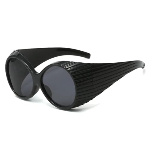 FORLUZ Übergroße Goggle Punk Oval Sonnenbrille Damen Herren Steampunk UV400 Shades Eyewear (Schwarz-Schwarz) von FORLUZ