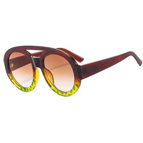 FORLUZ Übergroße Sonnenbrille mit Doppelsteg für Damen, klassisch, Punk, gelb, UV400-Schutz, Sonnenbrille für Herren (C6BrownFlower-Braun) von FORLUZ