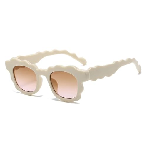 FORLUZ Unregelmäßige Punk-Sonnenbrille, Schutzbrille, Damen und Herren, modische Sonnenbrillen, Trends, Brillen, UV400 (C6, Beige-Braun-Pink) von FORLUZ