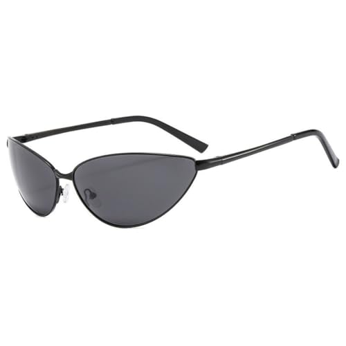 FORLUZ Vintage Cat Eye Punk Sonnenbrille Herren Damen Luxusmode Oval Metallrahmen (Schwarz Grau) von FORLUZ
