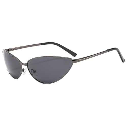 FORLUZ Vintage Cat Eye Punk Sonnenbrille Herren Damen Luxusmode Ovaler Metallrahmen (Gun Gray) von FORLUZ