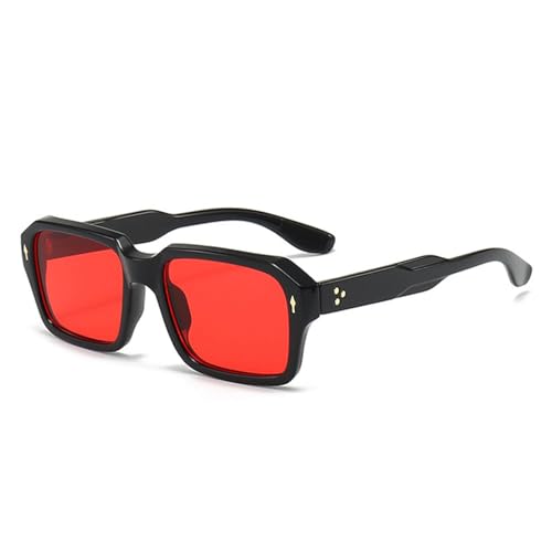 FORLUZ Vintage Damen Punk Nieten Sonnenbrille Mode Clear Ocean Gradient Lens Shades UV400 Herren Sonnenbrille (Schwarz Rot) von FORLUZ
