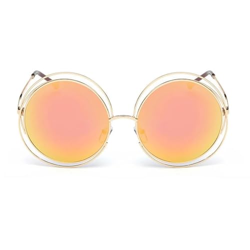 FORLUZ Vintage Damen Runde Sonnenbrille Mode Metall Big Frame Sonnenbrille Schutzbrille (Gold-Rot) von FORLUZ