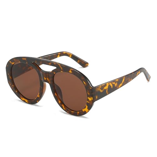 FORLUZ Vintage Doppelstege Damen Runde Sonnenbrille Mode Muster Farbverlauf Shades UV400 Herren Trendy Punk Sonnenbrille (Leopardentee) von FORLUZ