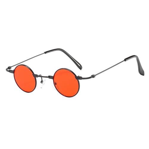 FORLUZ Vintage Herren Sonnenbrille Damen Retro Punk Stil Kleine Runde Metallrahmen Linse Mode (C2 Schwarz-Rot) von FORLUZ