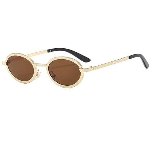 FORLUZ Vintage Herren Sonnenbrillen Mode Kleine Ovale Metallschirme für Damen Luxusbrillen UV400 (Goldbraun) von FORLUZ