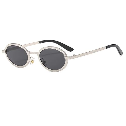 FORLUZ Vintage Herren Sonnenbrillen Mode Kleine Ovale Metallschirme für Damen Luxusbrillen UV400 (Silber-Schwarz) von FORLUZ