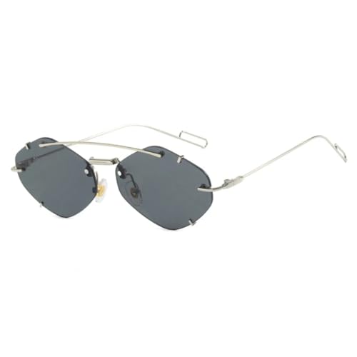 FORLUZ Vintage Hexagon Sonnenbrille Retro Randlose Sonnenbrille Trendy Shades Fashion UV400 Schutzbrille (Grau) von FORLUZ