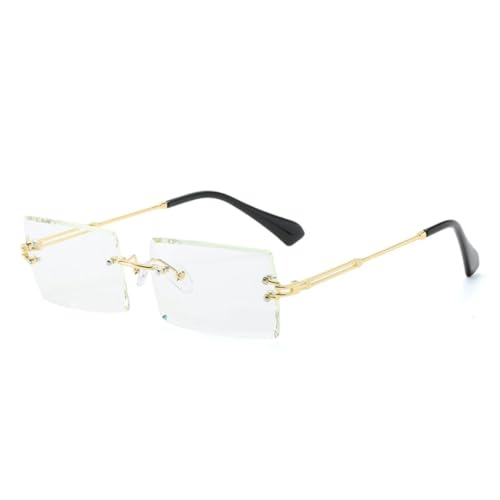 FORLUZ Vintage Luxus Randlose Sonnenbrille Damen Herren Punk Metallrahmen Shades Männliche Brille UV400 (Gold Klar) von FORLUZ