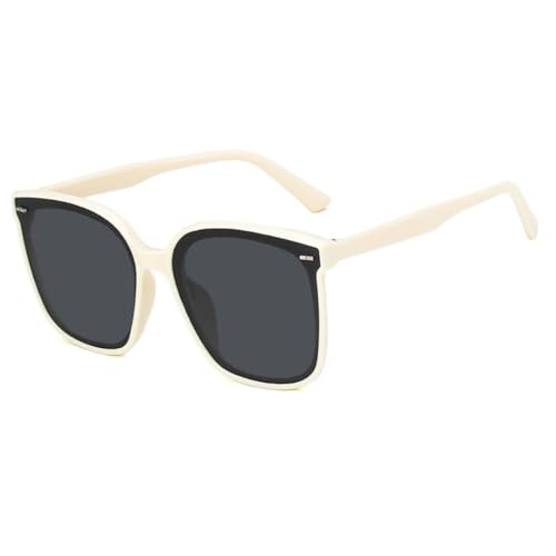 FORLUZ Vintage Luxus Sonnenbrille Damen Trendy Herren Punk Big Frame Rivet Classic Shades UV400 (Beige-Schwarz) von FORLUZ