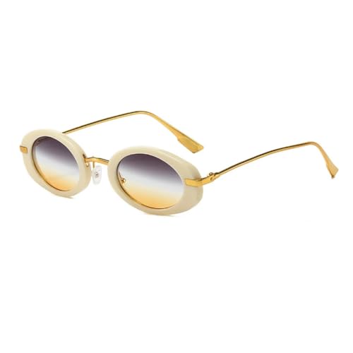 FORLUZ Vintage Metall Oval Sonnenbrille Damen Herren Punk Luxus Beliebte UV400 (Beige-Grau-Gelb) von FORLUZ