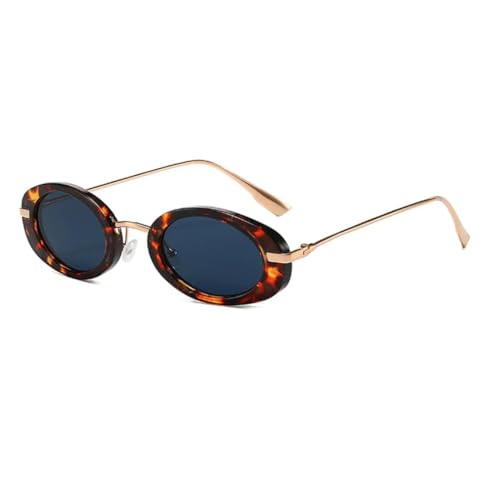 FORLUZ Vintage Metall Oval Sonnenbrille Damen Herren Punk Luxus Beliebte UV400 (Leopard-Schwarz) von FORLUZ
