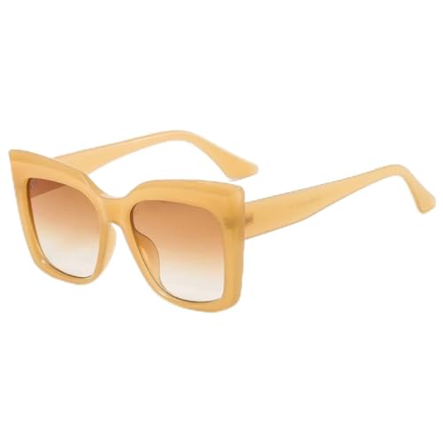 FORLUZ Vintage Oversize Cat Eye Damen Sonnenbrille Punk Trendy Luxus Herren Reisebrille UV400 (Gelbbraun) von FORLUZ