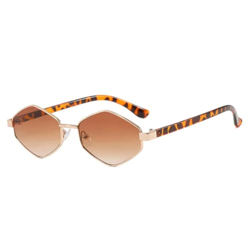 FORLUZ Vintage Punk Kleine Rahmen Polygonale Sonnenbrille Mode Luxus Sonnenbrillen Driving Shades Reise UV400 (Leopardentee) von FORLUZ