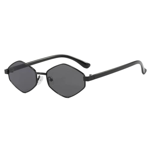 FORLUZ Vintage Punk Kleine Rahmen Polygonale Sonnenbrille Mode Luxus Sonnenbrillen Driving Shades Reise UV400 (Schwarz Grau) von FORLUZ