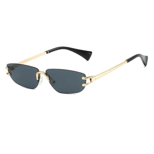 FORLUZ Vintage Randlose Metall Cat Eye Sonnenbrille Damen Luxus Sonnenbrille Herren Punk Outdoor UV400 (Gold-Schwarz) von FORLUZ