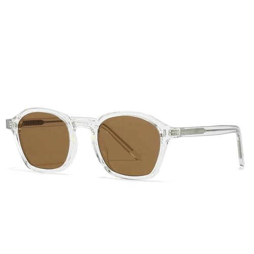 FORLUZ Vintage Runde Herren Sonnenbrille Mode Grau Lila Shades UV400 Damen Punk Nieten (C4 Transparent Tea) von FORLUZ