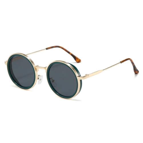 FORLUZ Vintage Runde Sonnenbrille Herrenmode Metall Mehrfarbig Damen Shades Retro Trendy Luxus UV400 (grün) von FORLUZ