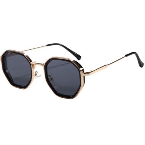 FORLUZ Vintage Sonnenbrille Damen Metall Herren Shades Fashion Eyewear Luxus UV400 (Gold Schwarz) von FORLUZ