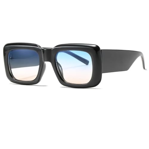 FORLUZ Vintage Sonnenbrille Damen Schwarz Rot Shades Flat Top Fashion UV400 Einzigartig (C2 Schwarz-Blau-Gelb) von FORLUZ