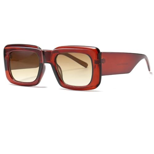 FORLUZ Vintage Sonnenbrille Damen Schwarz Rot Shades Flat Top Fashion UV400 Einzigartig (C6 Braun-Braun) von FORLUZ