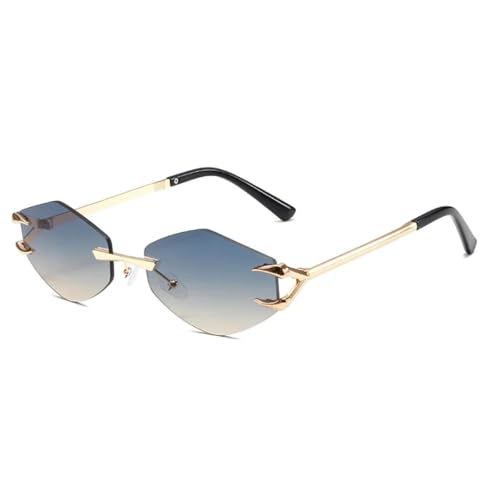 FORLUZ Vintage-Sonnenbrille für Damen, modisch, unregelmäßig, rahmenlos, trendige Punk-Sonnenbrille, Farbverlauf, UV400 (Gold-Blau-Braun) von FORLUZ